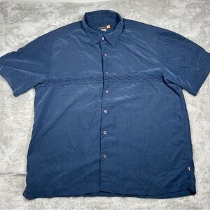 Quicksilver Shirt Mens XL Blue Embroidered Button Up Estilo Waves Surf S/S
